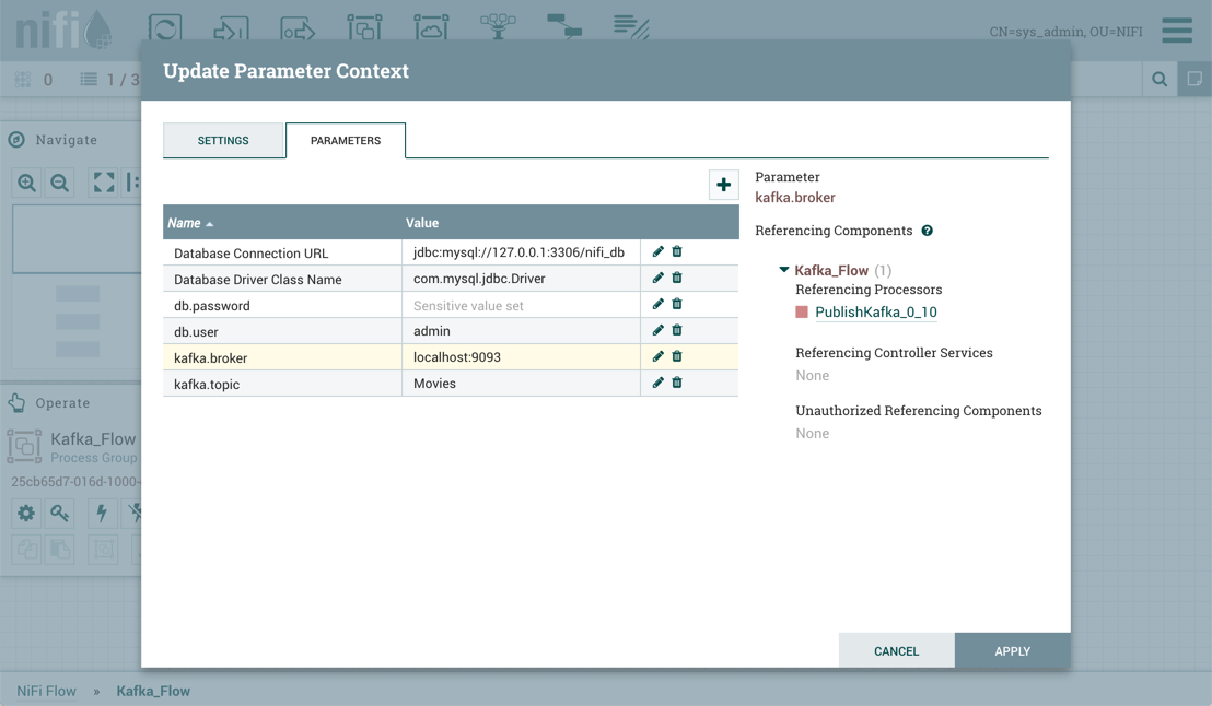 Update Parameter Context